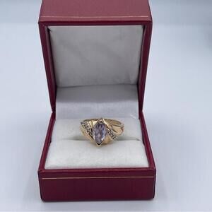 Vintage 14K Gold Marquise Ring with CZ and diamond Accents – Size 6 | 4.74 grams